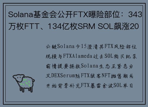 Solana基金会公开FTX曝险部位：343万枚FTT、134亿枚SRM SOL飙涨20